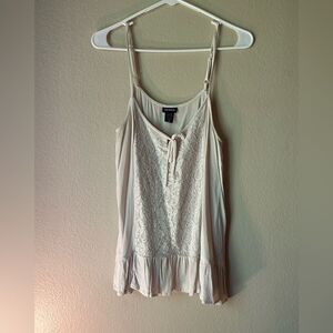 Torrid Cream Lace Tie Front Peplum Pleated Camisole - Size 0